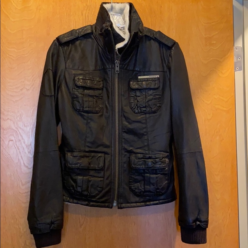 Superdry Ramona Brown Bomber Leather Jacket